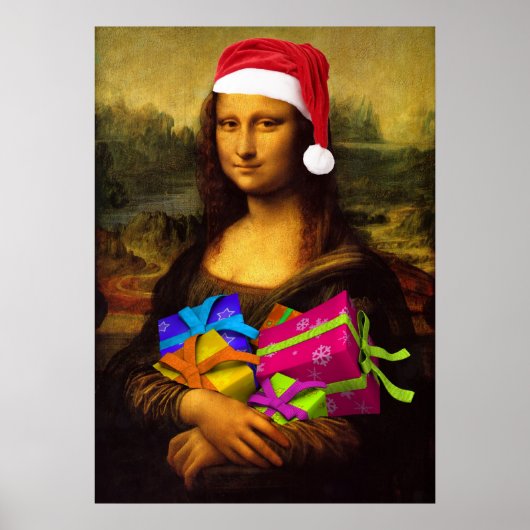 Mona Lisa komt als kerstman Poster (Voorkant)