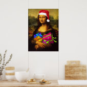 Mona Lisa komt als kerstman Poster (Keuken)