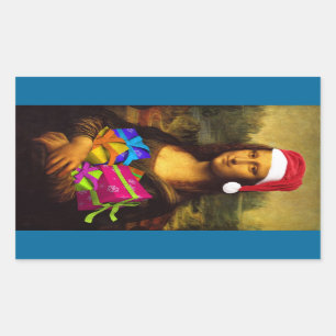 Mona Lisa komt als kerstman Rechthoekige Sticker