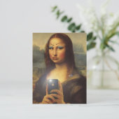 Mona Lisa maakt een grappig gezicht met make-up Briefkaart (Staand voorkant)