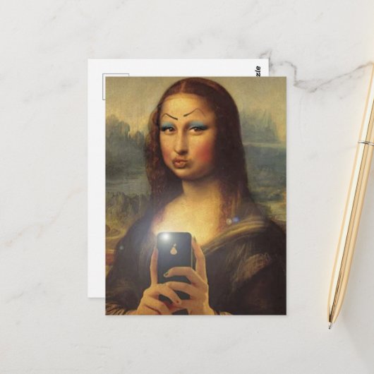 Mona Lisa maakt een grappig gezicht met make-up Briefkaart (Voorkant / Achterkant in situ)