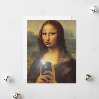 Mona Lisa maakt een grappig gezicht met make-up Feestdagenkaart
