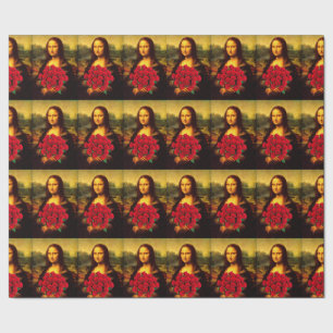Mona Lisa met Boeket van Rode Rozen Cadeaupapier