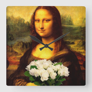 Mona Lisa met bruine rozen Vierkante Klok