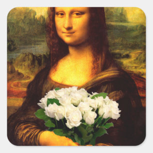 Mona Lisa met bruine rozen Vierkante Sticker