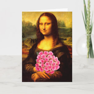 Mona Lisa met een bolling van roze rozen Kaart