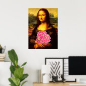 Mona Lisa met een bolling van roze rozen Poster (Thuiskantoor)
