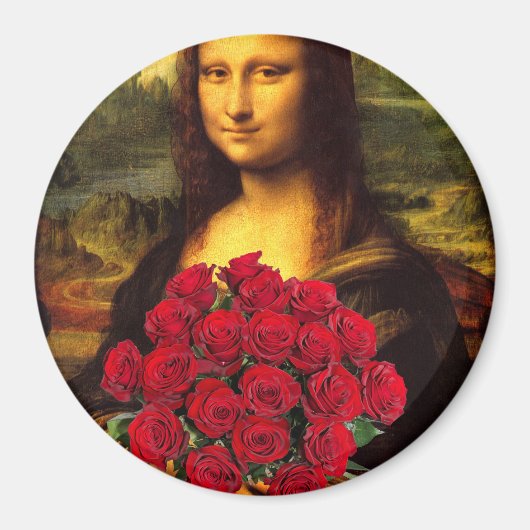 Mona Lisa met een eenhoevige rode rozen Magneet (Voorkant)