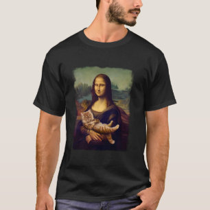 Mona Lisa met een kat vasthoudend Grappige Kunst P T-shirt