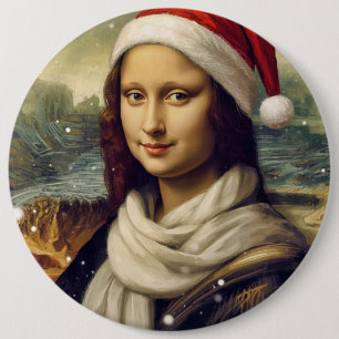 Mona Lisa met een kerstmuts Ronde Button 6,0 Cm