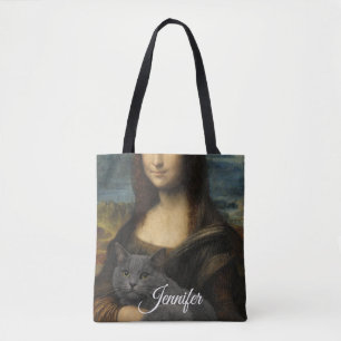 Mona Lisa met elegante grijze kat Draagtas