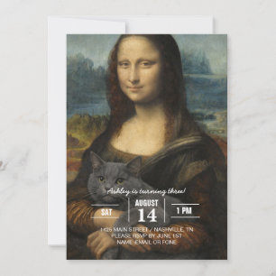 Mona Lisa met elegante grijze kat Kaart