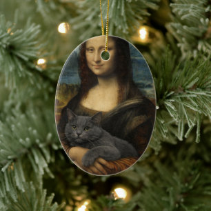 Mona Lisa met elegante grijze kat                 Keramisch Ornament