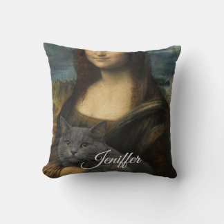 Mona Lisa met elegante grijze kat                 Kussen