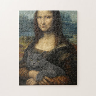 Mona Lisa met elegante grijze kat                 Legpuzzel