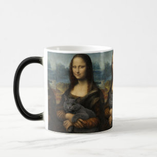 Mona Lisa met elegante grijze kat Magische Mok