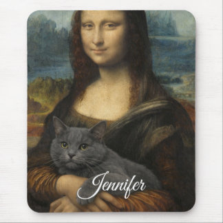 Mona Lisa met elegante grijze kat                 Muismat
