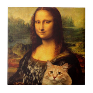 Mona Lisa met haar huisdier, Kattenbont Kattenlief Tegeltje
