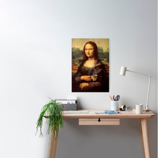 Mona Lisa met hete thee (Leonardo da Vinci) Poster