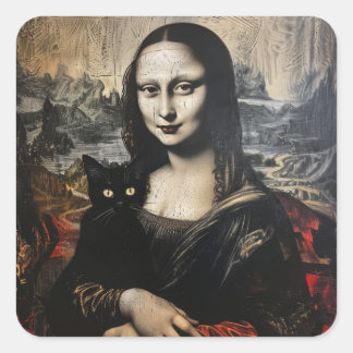 Mona Lisa met kat Vierkante Sticker