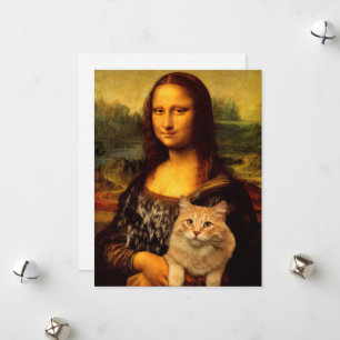 Mona Lisa met katten- en kattenbont Kattenliefhebb Feestdagenkaart