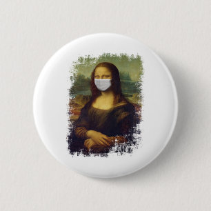 Mona Lisa met Masker Ronde Button 5,7 Cm