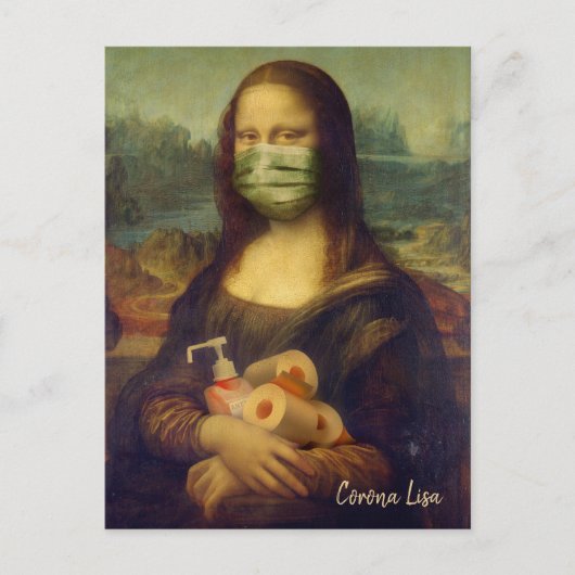 Mona Lisa met masker, toiletpapier, handbediende k Briefkaart (Voorkant)