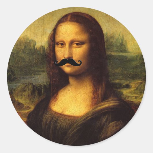 Mona Lisa met Mustache Ronde Sticker (Voorkant)