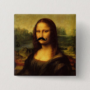 Mona Lisa met Mustache Vierkante Button 5,1 Cm