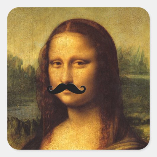 Mona Lisa met Mustache Vierkante Sticker (Voorkant)
