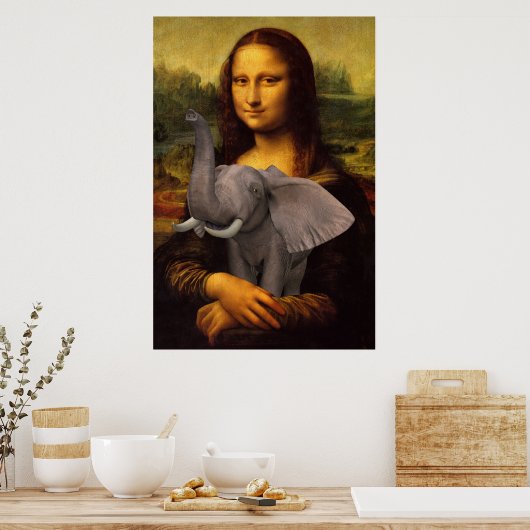 Mona Lisa met olifant Poster (Keuken)