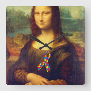 Mona Lisa met Puzzle Ribbon Vierkante Klok
