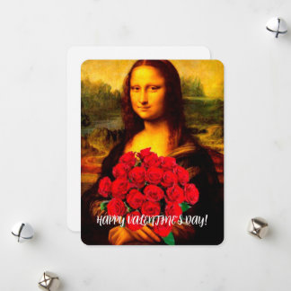 Mona Lisa met rode rozen Valentijnsdag Feestdagenkaart
