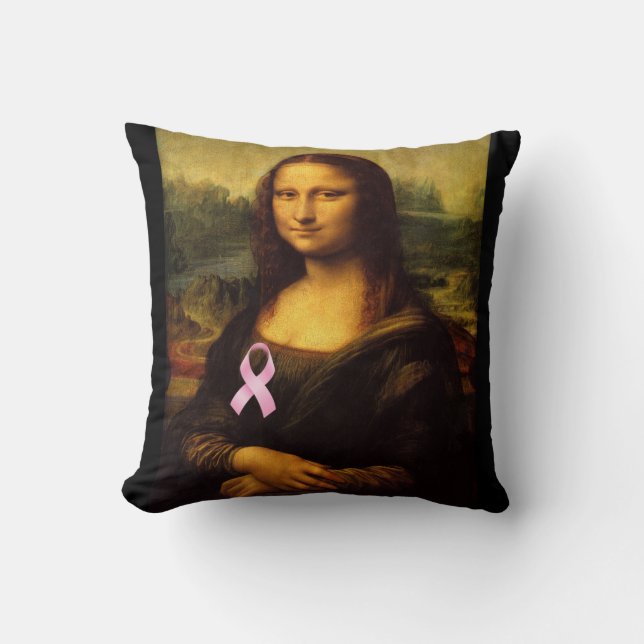 Mona Lisa met roze lint Kussen (Voorkant)