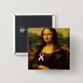 Mona Lisa met roze lint Vierkante Button 5,1 Cm (Voorkant /achterkant)