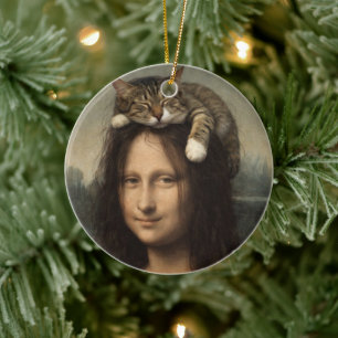 Mona Lisa met slapende kat                        Keramisch Ornament