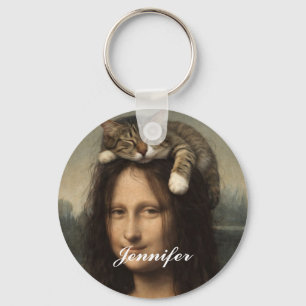 Mona Lisa met slapende kat Sleutelhanger