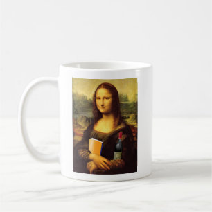 Mona Lisa met wijn en boek humor Koffiemok