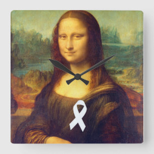 Mona Lisa met Wit Lint Vierkante Klok