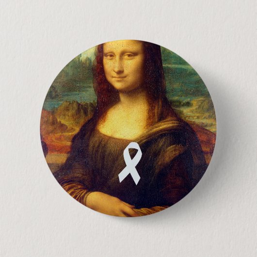 Mona Lisa met wit lintje Ronde Button 5,7 Cm (Voorkant)