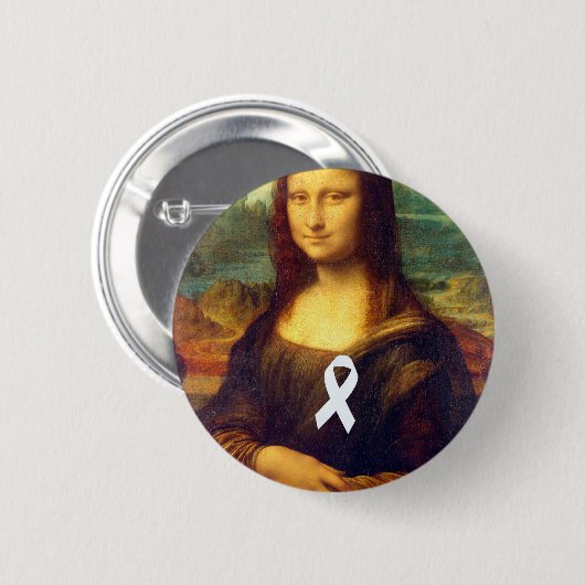 Mona Lisa met wit lintje Ronde Button 5,7 Cm (Voorkant /achterkant)