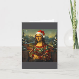 Mona Lisa Parodie Festieve Kerstman Hoed Kerstmis Kaart