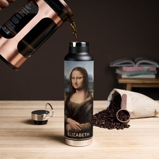 Mona Lisa Portrait Peinture Ajouter Nom Bouteille  (Gym)