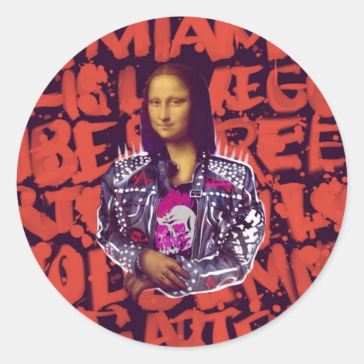 Mona Lisa Punk Art Ronde Sticker (Voorkant)