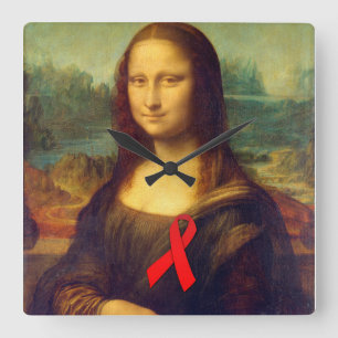 Mona Lisa Red Ribbon Vierkante Klok