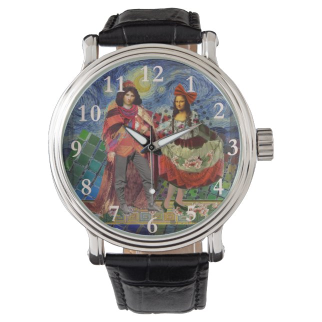 Mona Lisa Romantisch Grappig Kleurig Kunstwerk Horloge (Voorkant)