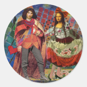 Mona Lisa Romantisch Grappig Kleurig Kunstwerk Ronde Sticker