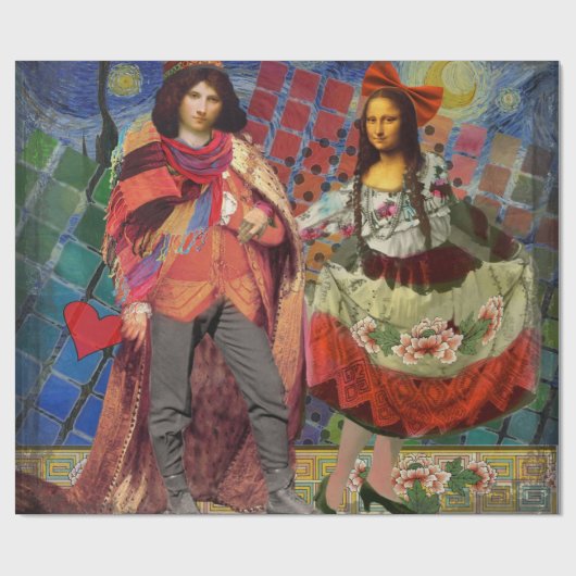 Mona Lisa Romantisch Grappig Kleurrijk Kunstwerk Cadeaupapier (Vlak)