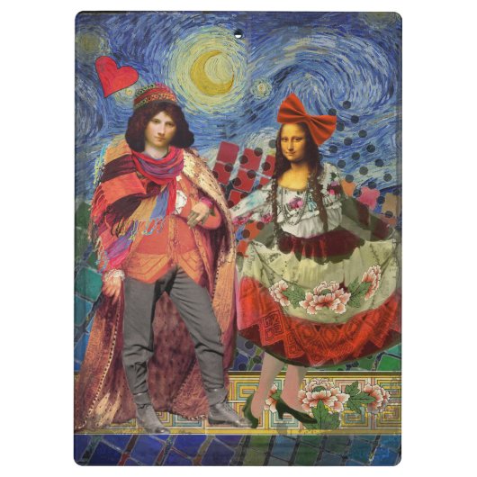 Mona Lisa Romantisch Grappig Kleurrijk Kunstwerk Klembord (Achterkant)