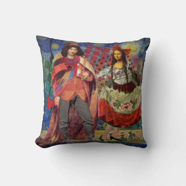 Mona Lisa Romantisch Grappig Kleurrijk Kunstwerk Kussen (Voorkant)